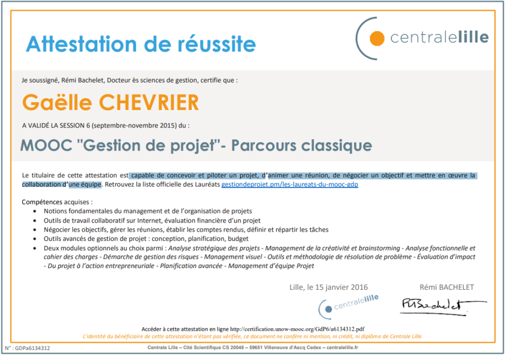 MOOC Gestion de Pojet