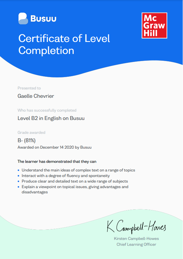Busuu B2 English Certificate