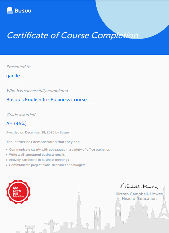 English for Business certificate