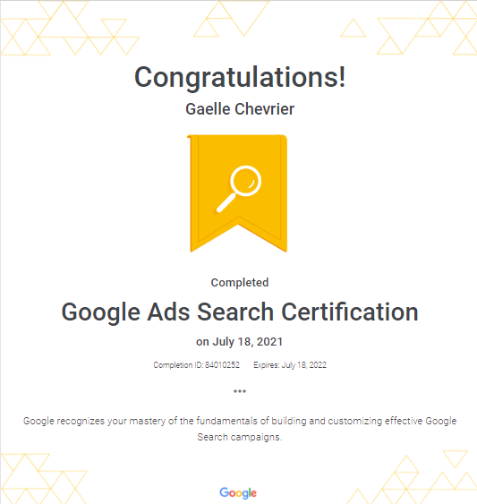 Google Ads Search Certificate